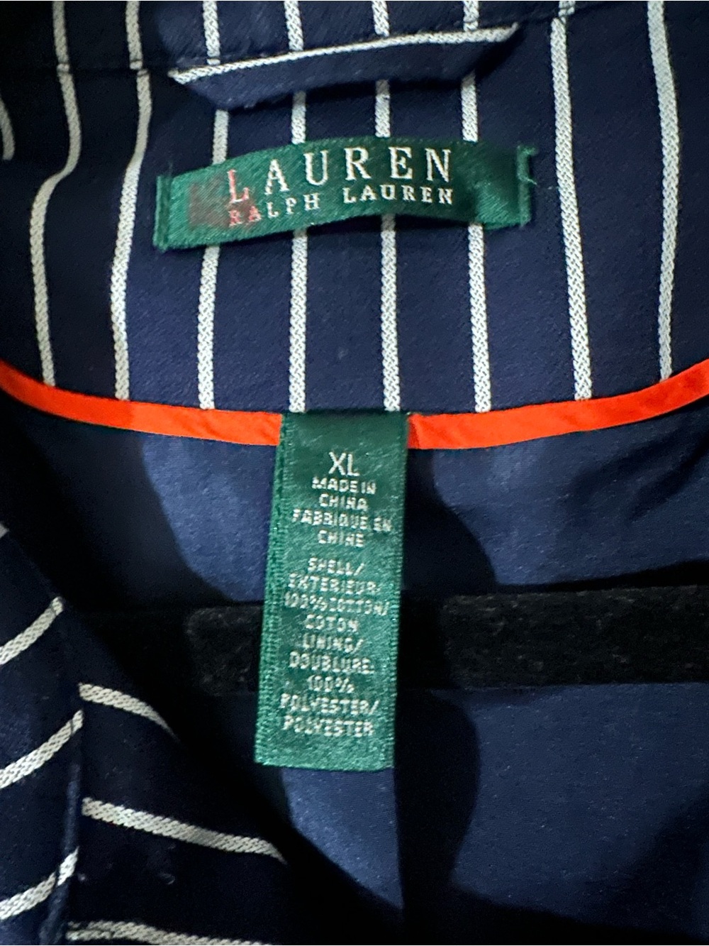 Lauren Ralph Lauren Navy White Stripes 100% Cotton Belted Trench Pea Coat Sz XL - Picture 13 of 14